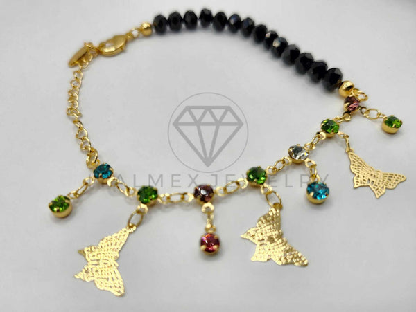 Tobillera Ajustable - 106382 - Tobillera con Mariposas CZ Shakira Negra Oro Laminado 18K