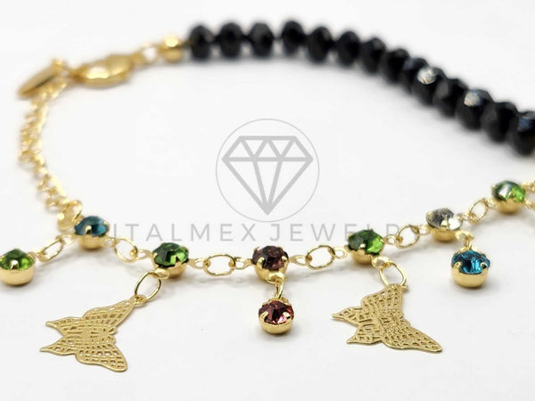 Tobillera Ajustable - 106382 - Tobillera con Mariposas CZ Shakira Negra Oro Laminado 18K