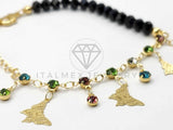 Tobillera Ajustable - 106382 - Tobillera con Mariposas CZ Shakira Negra Oro Laminado 18K