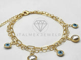 Tobillera Ajustable - 106383 - Tobillera Ojo Turco y Perla Oro Laminado 18K