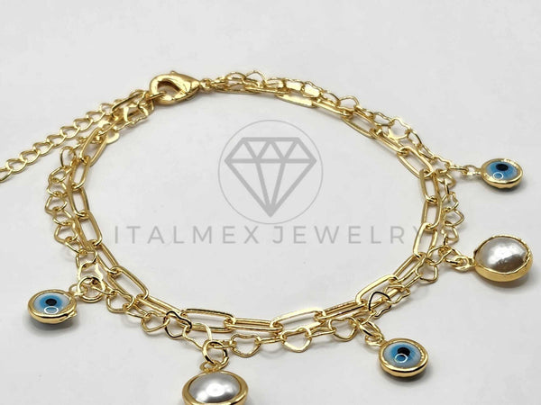 Tobillera Ajustable - 106383 - Tobillera Ojo Turco y Perla Oro Laminado 18K