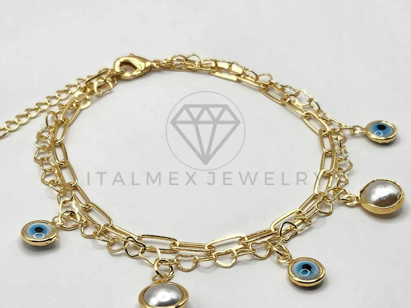 Tobillera Ajustable - 106383 - Tobillera Ojo Turco y Perla Oro Laminado 18K