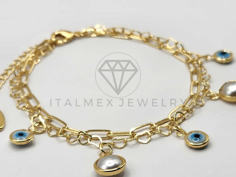 Tobillera Ajustable - 106383 - Tobillera Ojo Turco y Perla Oro Laminado 18K