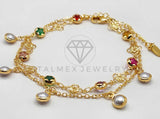 Tobillera Ajustable - 106384 - Tobillera Perla y Flores con CZ Colores Oro Laminado 18K