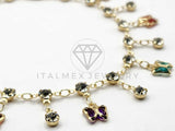 Tobillera Ajustable - 106385 - Tobillera Mariposas CZ Colores Oro Laminado 18K