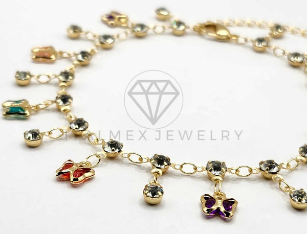 Tobillera Ajustable - 106385 - Tobillera Mariposas CZ Colores Oro Laminado 18K
