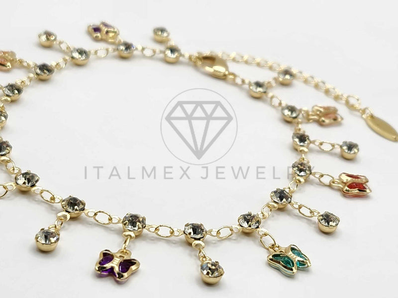Tobillera Ajustable - 106385 - Tobillera Mariposas CZ Colores Oro Laminado 18K