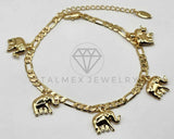 Tobillera Ajustable - 106386 - Tobillera con Dijes de Elefante Oro Laminado 18K