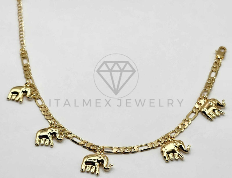 Tobillera Ajustable - 106386 - Tobillera con Dijes de Elefante Oro Laminado 18K