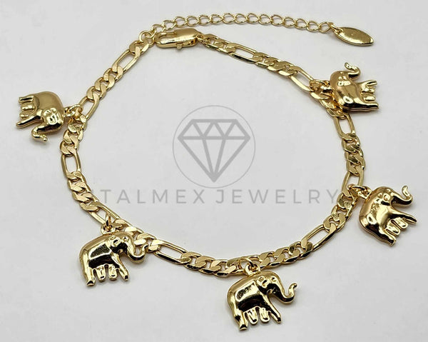 Tobillera Ajustable - 106386 - Tobillera con Dijes de Elefante Oro Laminado 18K