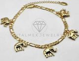 Tobillera Ajustable - 106386 - Tobillera con Dijes de Elefante Oro Laminado 18K