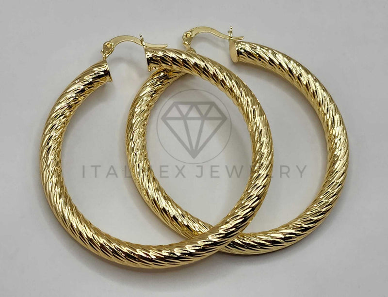 Arracada de Lujo - 106391 - Coqueta Rayada Diagonal - 55 mm Oro Laminado 18K