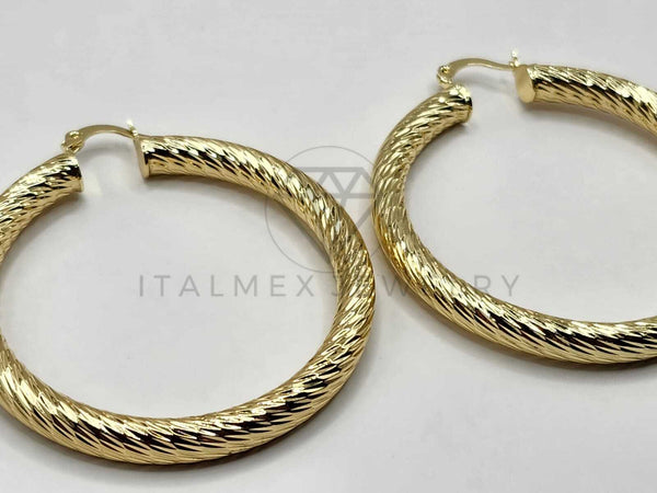 Arracada de Lujo - 106391 - Coqueta Rayada Diagonal - 55 mm Oro Laminado 18K