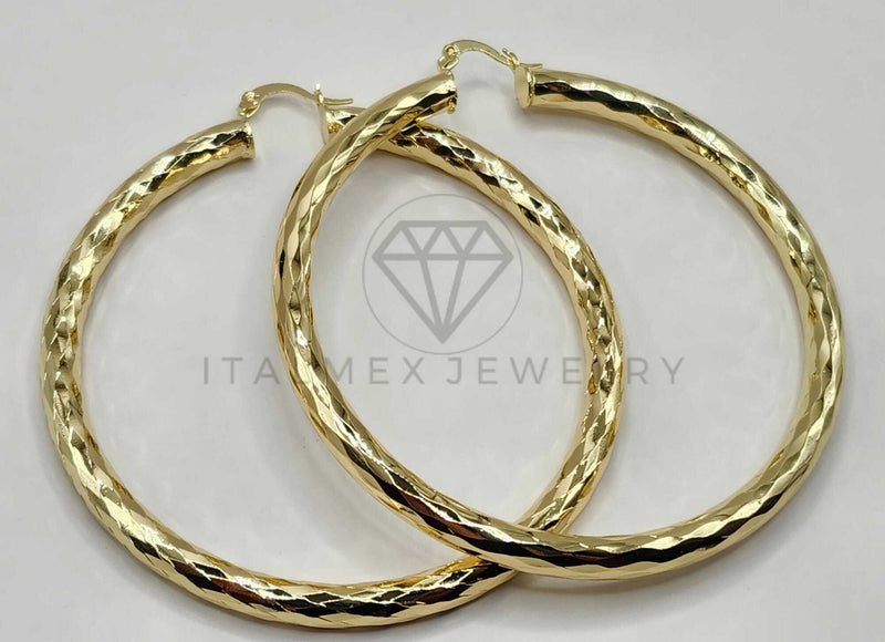 Arracada de Lujo - 106395 - Coqueta Triángulos Grabados- 70 mm Oro Laminado 18K
