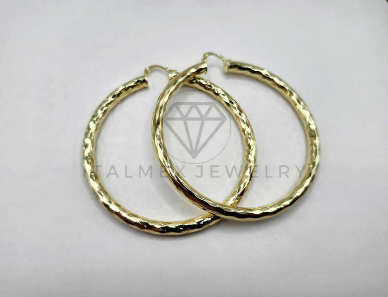 Arracada de Lujo - 106395 - Coqueta Triángulos Grabados- 70 mm Oro Laminado 18K
