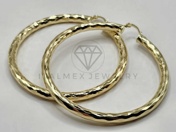 Arracada de Lujo - 106395 - Coqueta Triángulos Grabados- 70 mm Oro Laminado 18K