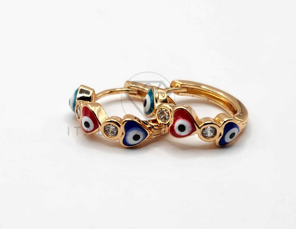Broquel de Lujo - 106397 -  Huggie Corazones de Ojo Turco y CZ Oro Laminado 18K