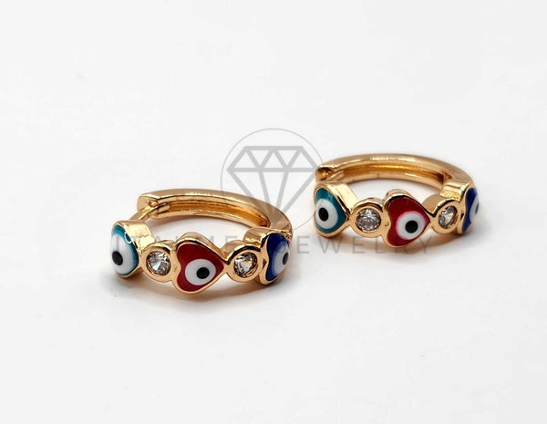 Broquel de Lujo - 106397 -  Huggie Corazones de Ojo Turco y CZ Oro Laminado 18K