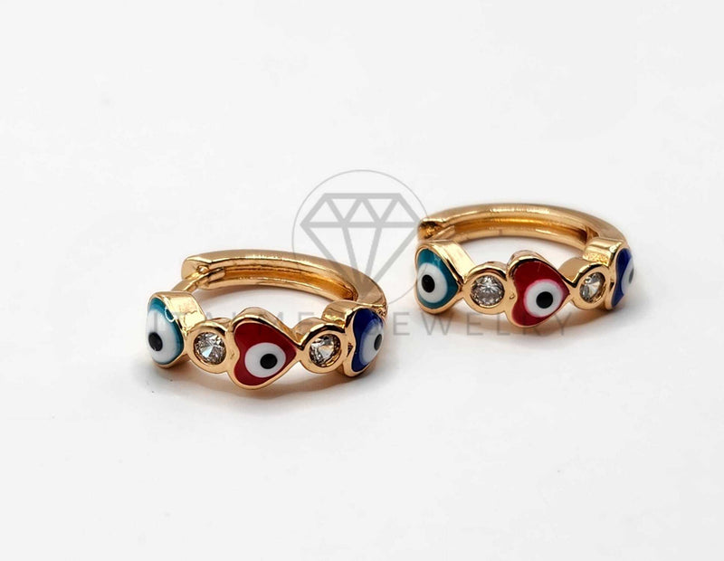 Broquel de Lujo - 106397 -  Huggie Corazones de Ojo Turco y CZ Oro Laminado 18K