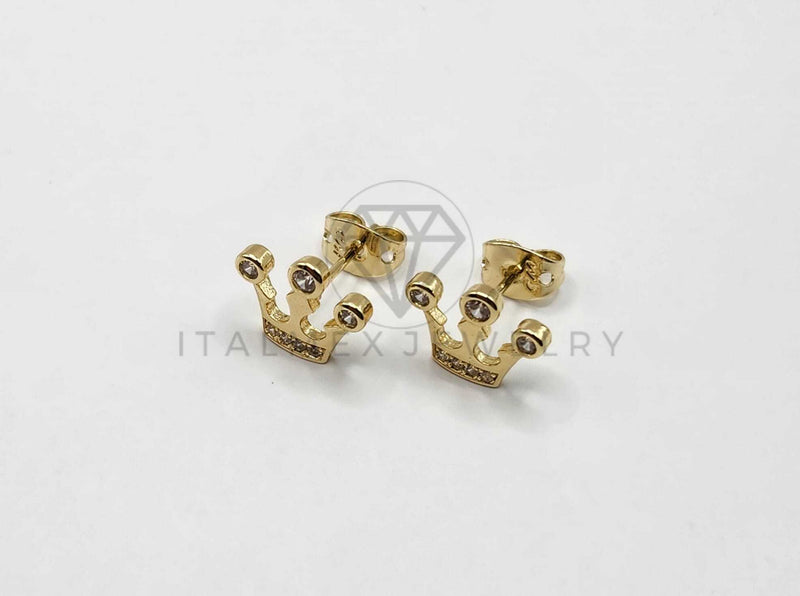 Broquel de Lujo - 106400 - Arete Corona CZ Oro Laminado 18K