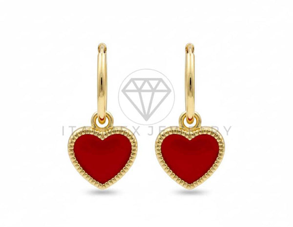 Arete de Lujo - 106407 - Huggie Clasico Corazon Rojo Oro Laminado 18K