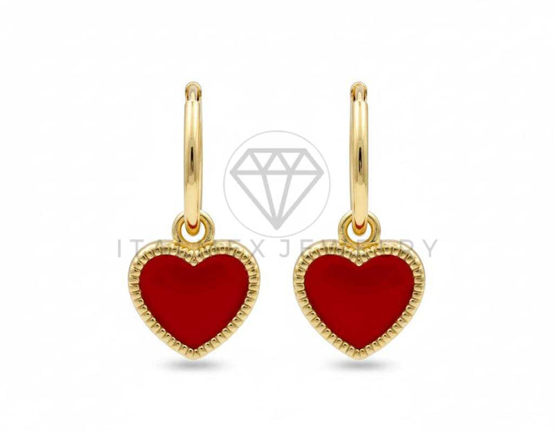 Arete de Lujo - 106407 - Huggie Clasico Corazon Rojo Oro Laminado 18K