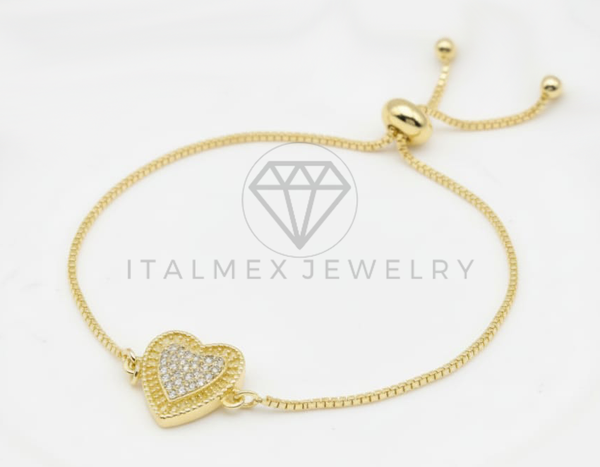 Pulsera Ajustable - 106408 - Corazon Circonia Clara - Oro Laminado 18K