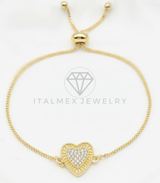 Pulsera Ajustable - 106408 - Corazon Circonia Clara - Oro Laminado 18K