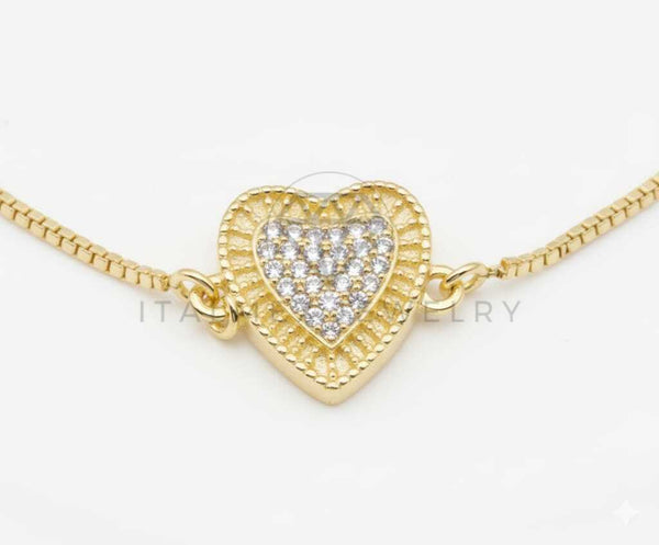 Pulsera Ajustable - 106408 - Corazon Circonia Clara - Oro Laminado 18K