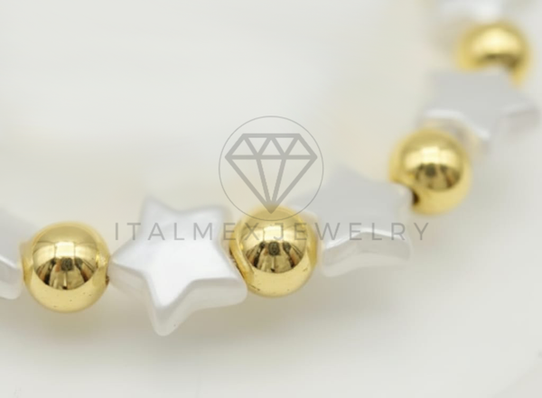 Pulsera de Lujo- 106410 - Pulsera Estrella Perla y Bolas Oro Laminado 18K