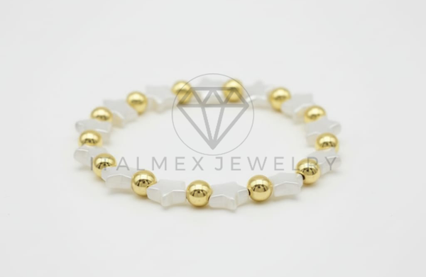 Pulsera de Lujo- 106410 - Pulsera Estrella Perla y Bolas Oro Laminado 18K