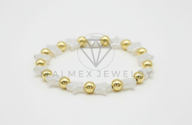 Pulsera de Lujo- 106410 - Pulsera Estrella Perla y Bolas Oro Laminado 18K