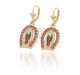 Arete de Lujo - 106699 - Arete Virgen de Guadalupe CZ Rosa - Oro Laminado 18K