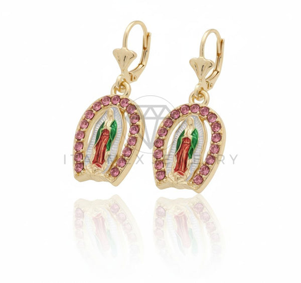 Arete de Lujo - 106699 - Arete Virgen de Guadalupe CZ Rosa - Oro Laminado 18K
