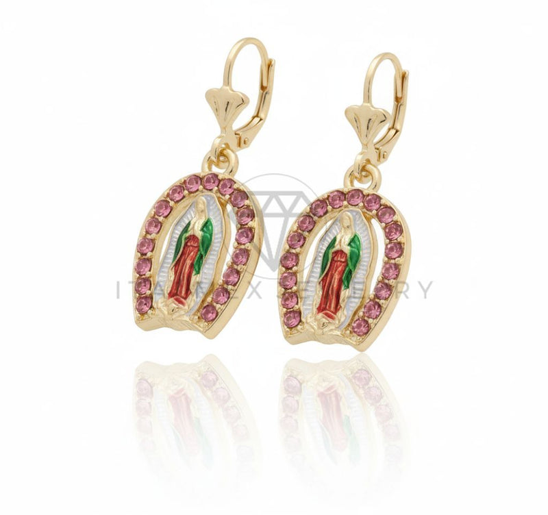 Arete de Lujo - 106699 - Arete Virgen de Guadalupe CZ Rosa - Oro Laminado 18K
