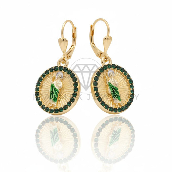Arete de Lujo - 106700 - Arete San Judas CZ Verde - Oro Laminado 18K