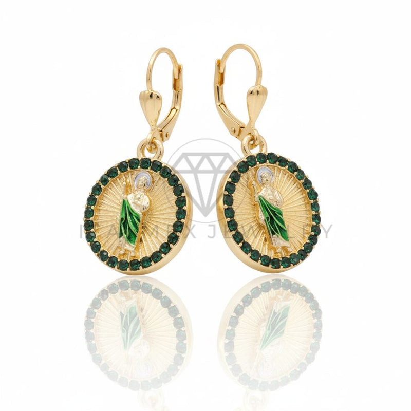 Arete de Lujo - 106700 - Arete San Judas CZ Verde - Oro Laminado 18K