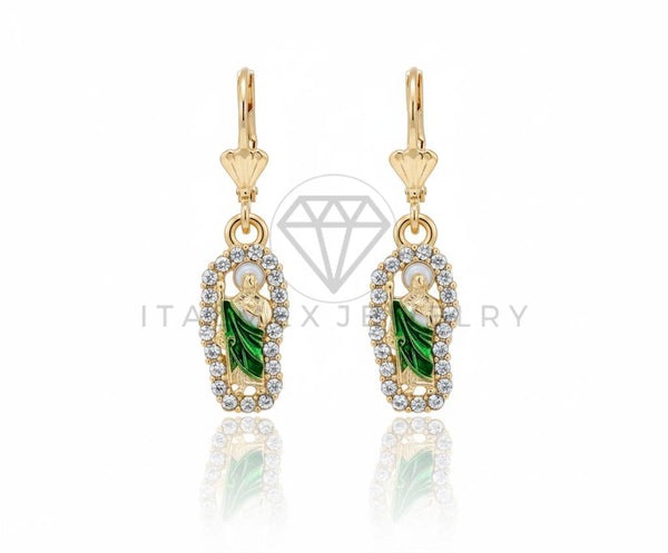 Arete de Lujo - 106703 - Arete San Judas CZ Clara - Oro Laminado 18K