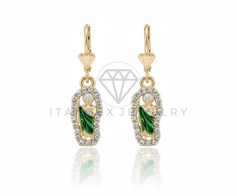 Arete de Lujo - 106703 - Arete San Judas CZ Clara - Oro Laminado 18K