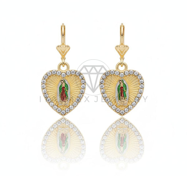 Arete de Lujo - 106702 - Arete Corazon Virgen de Guadalupe CZ Clara - Oro Laminado 18K