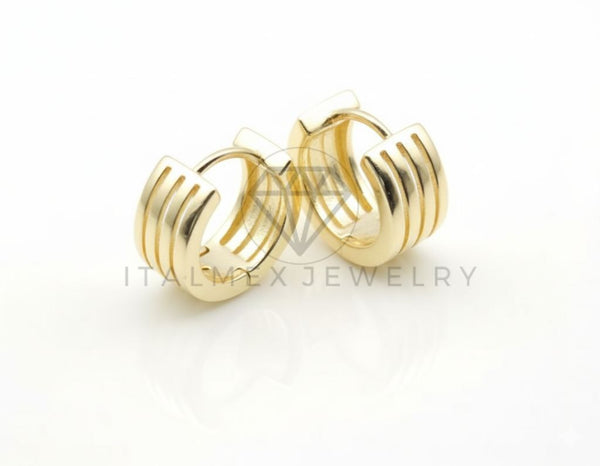 Arete de Lujo - 106713 - Huggie Lineas Diagonales - Oro Laminado 18K