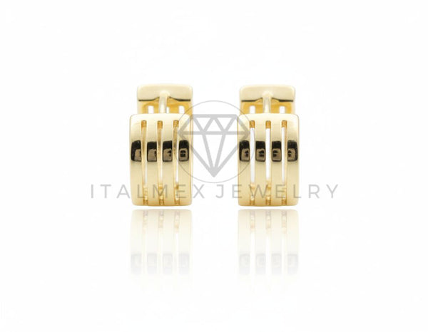 Arete de Lujo - 106713 - Huggie Lineas Diagonales - Oro Laminado 18K