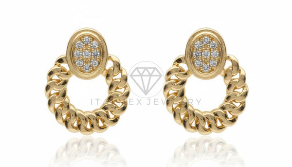 Arete de Lujo - 106716 - Aretes Trenzados CZ Clara - Oro Laminado 18K