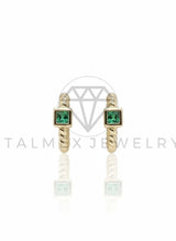 Arete de Lujo - 106718 - Huggie Trenzado CZ Verde - Oro Laminado 18K