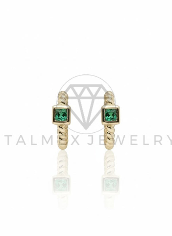 Arete de Lujo - 106718 - Huggie Trenzado CZ Verde - Oro Laminado 18K