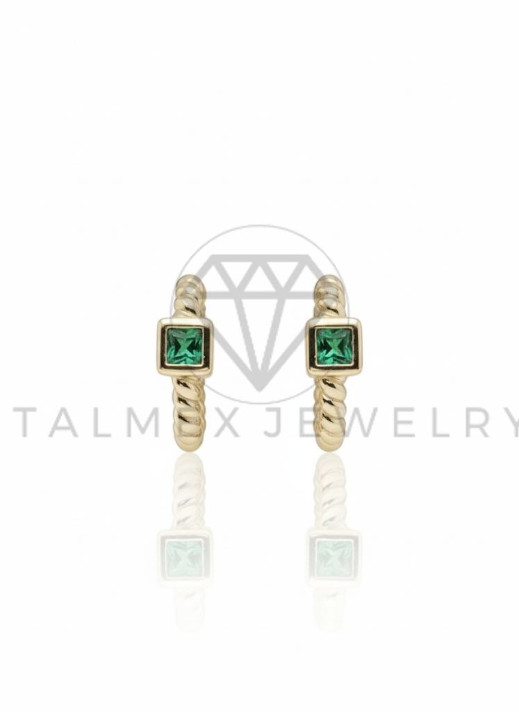 Arete de Lujo - 106718 - Huggie Trenzado CZ Verde - Oro Laminado 18K