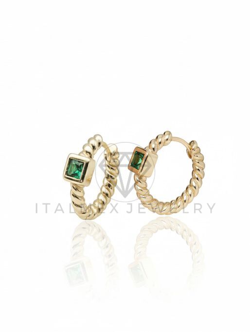 Arete de Lujo - 106718 - Huggie Trenzado CZ Verde - Oro Laminado 18K