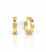 Arete de Lujo - 106719 - Huggie Inspirado Cartier CZ Verde - Oro Laminado 18K