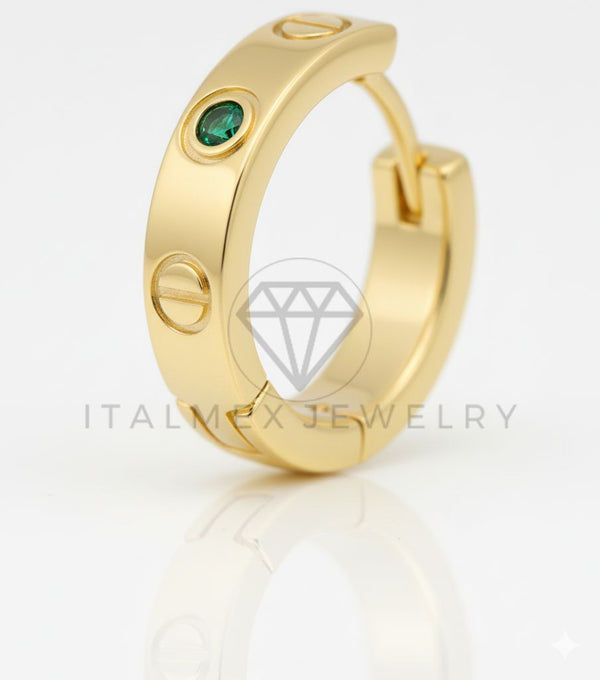 Arete de Lujo - 106719 - Huggie Inspirado Cartier CZ Verde - Oro Laminado 18K