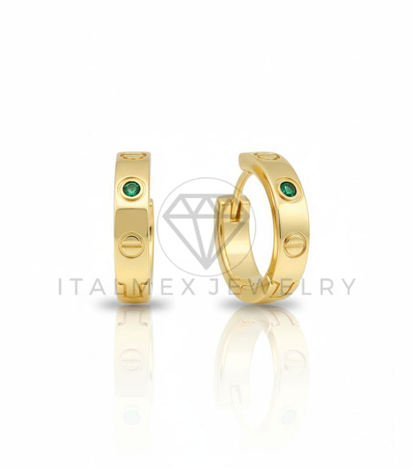 Arete de Lujo - 106719 - Huggie Inspirado Cartier CZ Verde - Oro Laminado 18K
